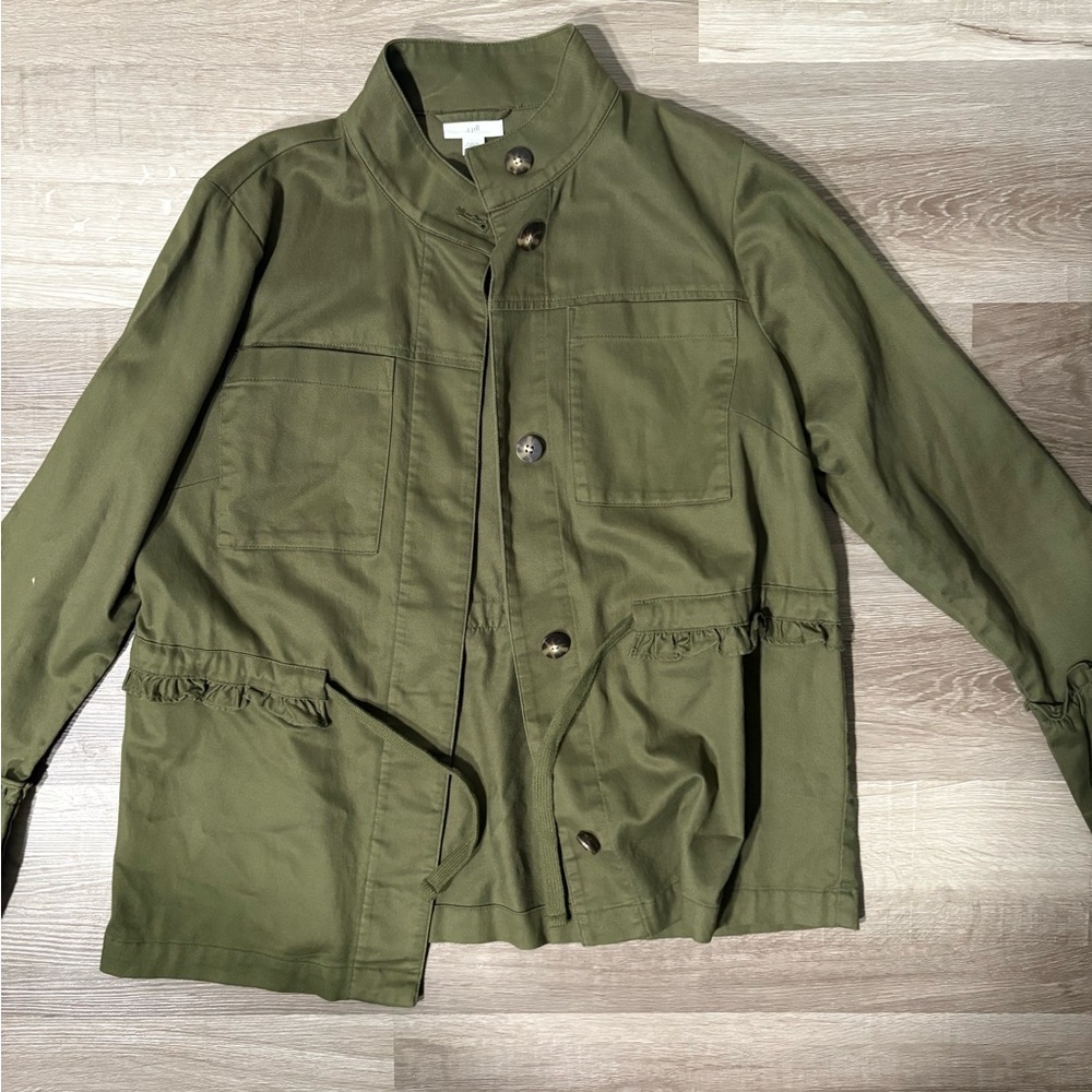 J. Jill stylish Khaki Button-Up Utility Jacket. Olive Green. Size small